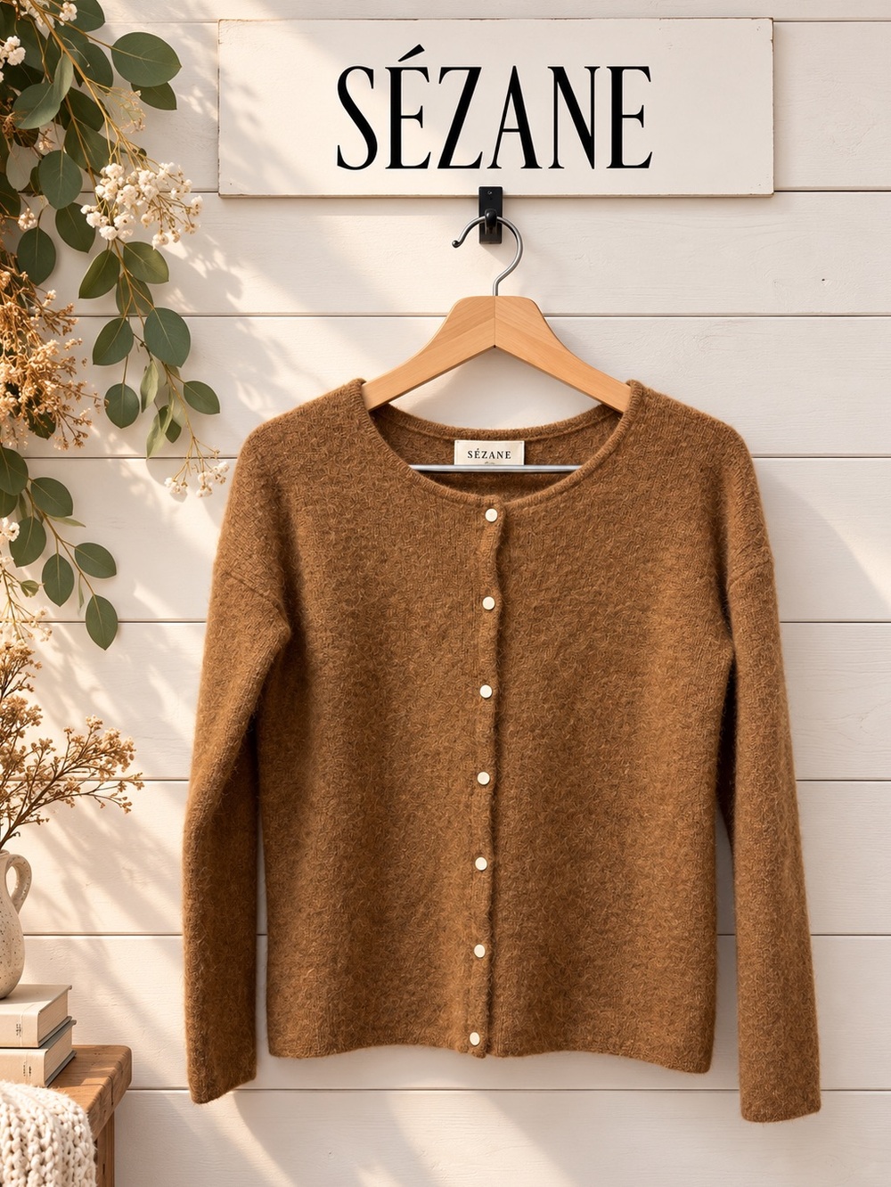 Sézane Gaspard Camel Mohair-Alpaca Rib-Knit Cardigan – Size S